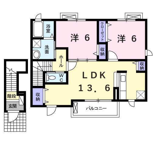 セレノ アルドーレ Ⅱ(2LDK/2階)の間取り写真