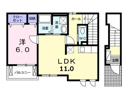 ル・オン茅ヶ崎Ⅱ(1LDK/2階)の間取り写真