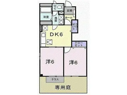 シャン・ド・フルールⅠ(2DK/1階)の間取り写真