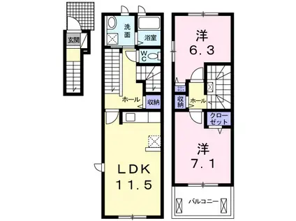 アン ソレイエA(2LDK/2階)の間取り写真