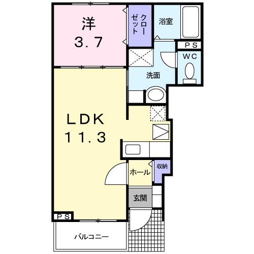 サンモールハイツⅢ(1LDK/1階)の間取り写真