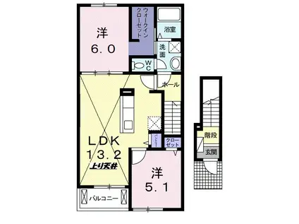 ディアコート Ⅰ(2LDK/2階)の間取り写真