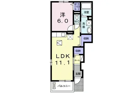カーサ・フィオーレB(1LDK/1階)の間取り写真