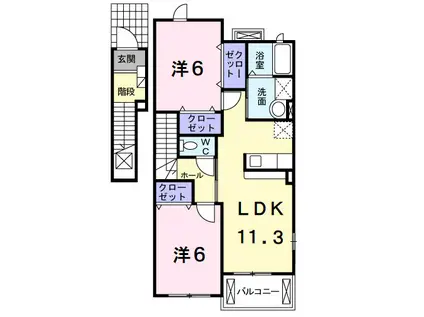 ルーエ B(2LDK/2階)の間取り写真