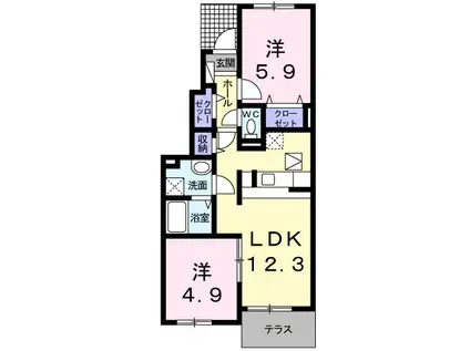 ハピネスハウスⅡ(2LDK/1階)の間取り写真