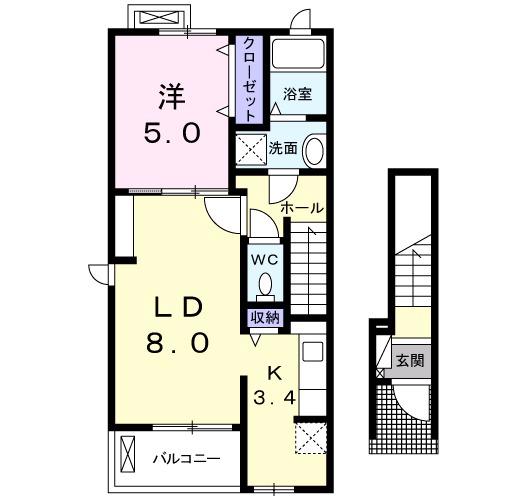 サラマンカ2(1LDK/2階)の間取り写真