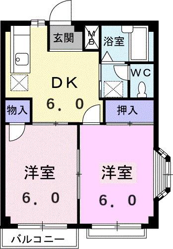 エルディムユタカ(2DK/2階)の間取り写真