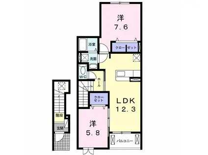 ショウⅠ(2LDK/2階)の間取り写真