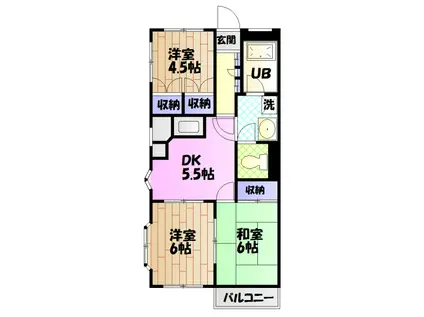 グリーンカーサⅢ(3DK/1階)の間取り写真