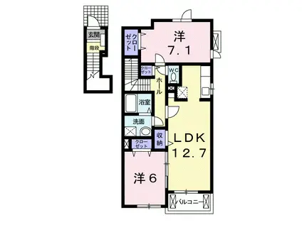 カーサ・セレノⅢ(2LDK/2階)の間取り写真