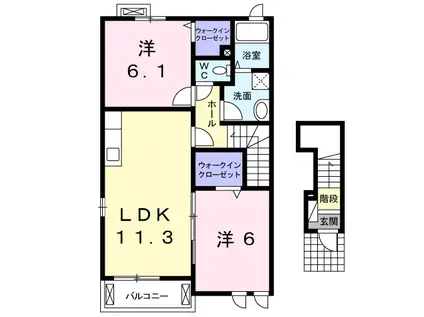 フォルトゥーナⅡ(2LDK/2階)の間取り写真