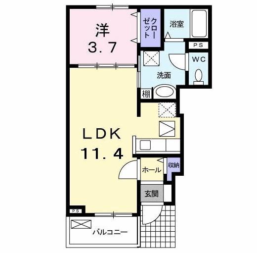 オークパレスⅡ(1LDK/1階)の間取り写真