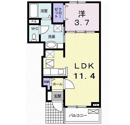オークパレスⅡ(1LDK/1階)の間取り写真