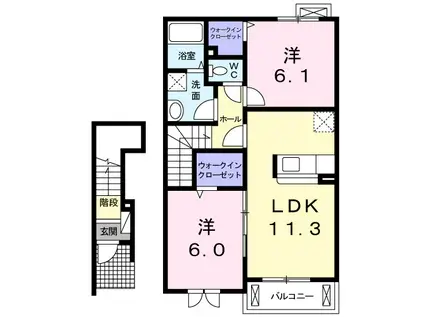 セジール・レーヴⅠ(2LDK/2階)の間取り写真