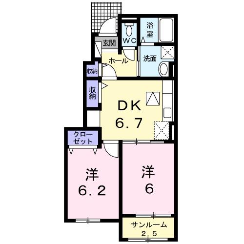 サリーレ天神ノ木2(2DK/1階)の間取り写真