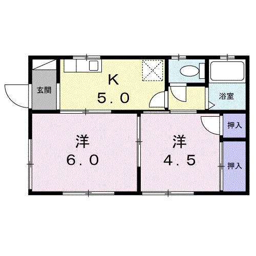 真岡鉄道 下館二高前駅 徒歩5分 1階建 築26年(2K)の間取り写真