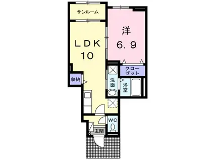 ラフィーネ葛野Ⅱ(1LDK/1階)の間取り写真