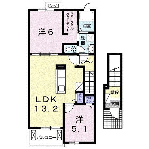 アルタコッリーナファイブ(2LDK/2階)の間取り写真
