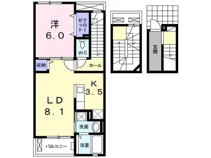 クイーン・ヒルズ(1LDK/3階)の間取り写真