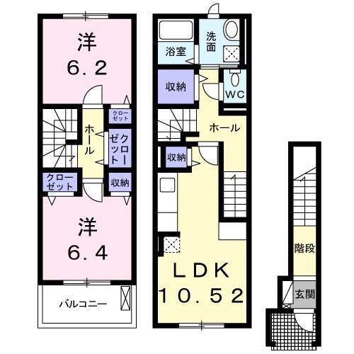 ボヌール伊奈 鄕蔵館(2LDK/2階)の間取り写真