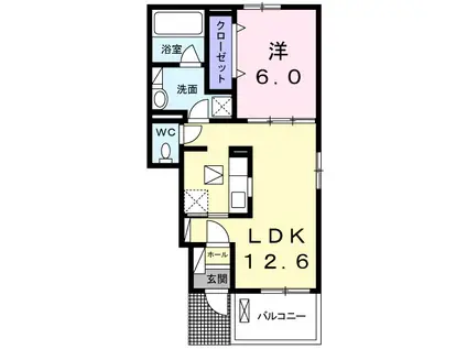 グレイスコートⅤ(1LDK/1階)の間取り写真