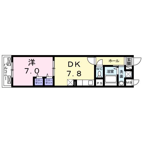 カーサ小紅屋(1DK/3階)の間取り写真