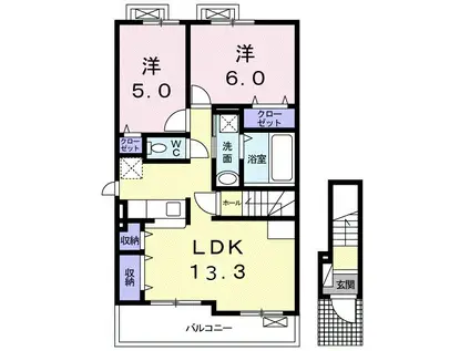 クレアⅡ(2LDK/2階)の間取り写真