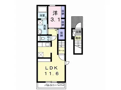 ル・ヴァンヴェールⅠ(1LDK/2階)の間取り写真