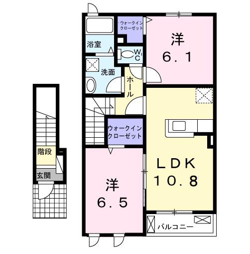 グラースⅠ(2LDK/2階)の間取り写真