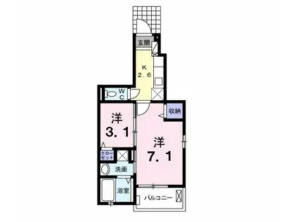 フェリス逢妻Ⅱ(2K/1階)の間取り写真