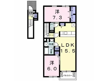 ウィステリアタウン Ⅷ(2LDK/2階)の間取り写真