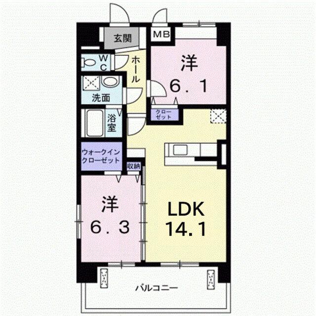 アルカンシエルⅠ(2LDK/4階)の間取り写真