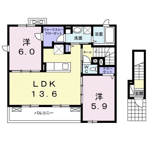 サンライズⅠ(2LDK/2階)の間取り写真