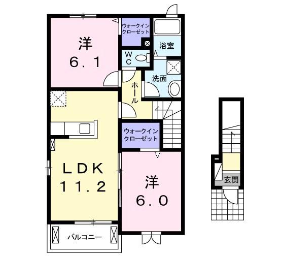 コーネル若月Ⅱ(2LDK/2階)の間取り写真