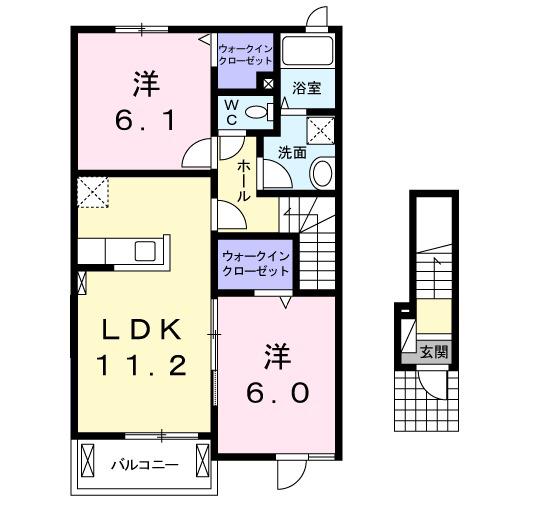 コーネル若月Ⅱ(2LDK/2階)の間取り写真