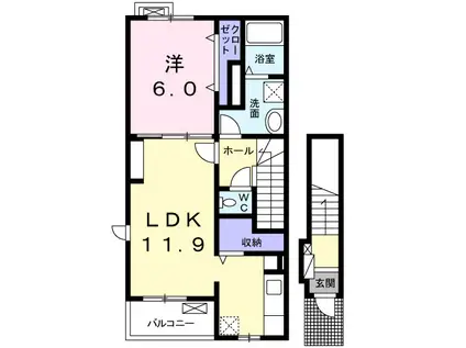 ビオーラ喜沢Ⅱ(1LDK/2階)の間取り写真