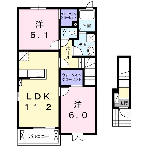 ドミール大島 Ⅱ(2LDK/2階)の間取り写真