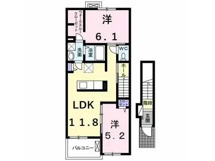 LYS COLLINE Ⅰ(2LDK/2階)の間取り写真