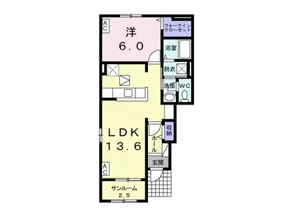 イクティウス Ⅱ(1LDK/1階)の間取り写真