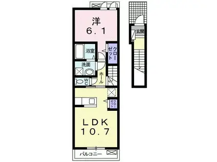 ヴィスタ ブライト C(1LDK/2階)の間取り写真