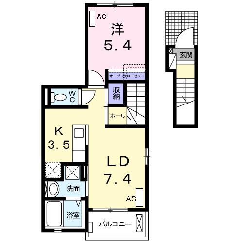 ユーハイムⅤ(1LDK/2階)の間取り写真