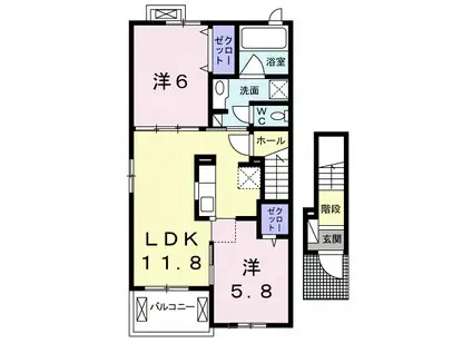 アベイユ山手(2LDK/2階)の間取り写真