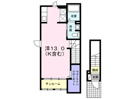 シャトーカルムⅡ(ワンルーム/2階)の間取り写真