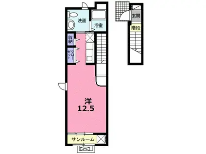 ウイングK Ⅳ(ワンルーム/2階)の間取り写真