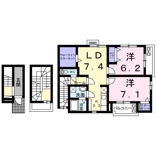 カデンツァⅡ(2LDK/3階)の間取り写真