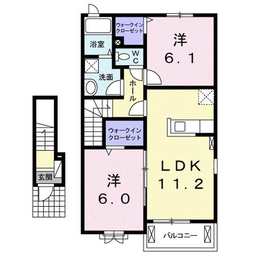 メゾン エンジュ Ⅱ(2LDK/2階)の間取り写真