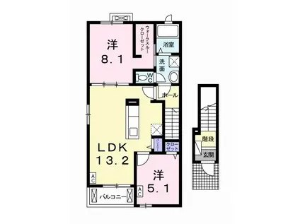 ノーブル グラス Ⅰ(2LDK/2階)の間取り写真