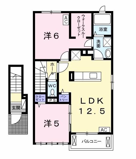 ノーブル グラス Ⅱ(2LDK/2階)の間取り写真