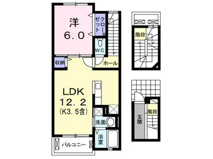 ラフレシールⅢ(1LDK/3階)の間取り写真