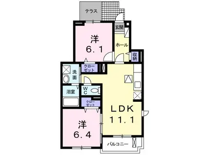 アルタイル1(2LDK/1階)の間取り写真